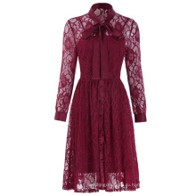 Старинные элегантный Катя Касин женщин 2шт набор длинным рукавом-line винный Цвет кружева платье KK000494-1